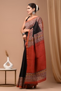 Saris de seda Chanderi impresos a mano de dos colores hechos a medida para damas propósito de reventa de verano - Product Image 4