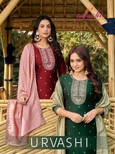 Maruti Fashion's New Traditional Style Indian Heavy Vichitra Silk Embroidery Work Pantalon Kurti pour femmes toutes saisons coupe régulière - Product Image 6