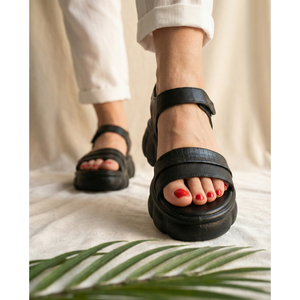 Sandales plates à plateforme épaisse et bout ouvert 714 BK, style sexy à lacets, pour l'été et l'extérieur, semelle intérieure légère en plastique, tige en dentelle - Product Image 2