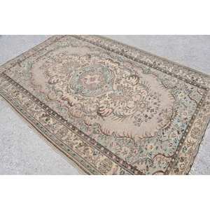 KayraHome Tapis turc vintage persan beige bleu 6,4x9,5 pieds Écologique Poils moyens Laine Support en latex Motif patchwork Classique - Product Image 3