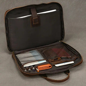 Classic Genuine Leather Laptop Briefcase with Crossbody Strap Large Capacity Portable Korean Style Durable Office Bag - Product Image 2