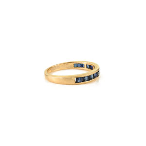 Magnifique bague demi-éternité empilable en saphir bleu véritable personnalisable, vente flash, bijoux à porter tous les jours, or jaune massif 14 carats - Product Image 5