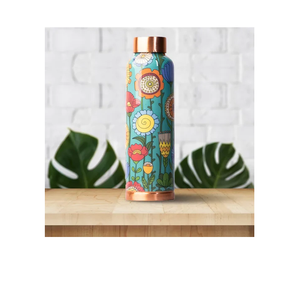 Pure Copper Water Bottle Leak Proof with Health Benefits <b>Drinkware</b> & Storage-900 ML Enamel Printed Copper Bottle - Product Image 2