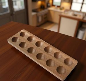 Plateau à oeufs en bois fait main Porte-oeufs en bois naturel Décor de cuisine de ferme rustique et présentoir de rangement - Product Image 6