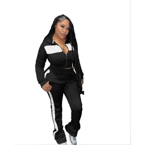 Streetwear Washed Thick Cropped Hoodie Double Zip Women Crop Top Hoodie Short Jogger Set Sweatsuit Zipper Bottom