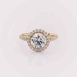 แหวนหมั้นเพชรรัศมีวงกลมสีขาว/เหลือง/โรสโกลด์18K พร้อมวงแหวน - Product Image 5