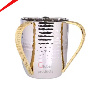 Decantador de vidrio martillado con acabado antiguo de diseño vintage 2024 con dos asas de metal de flores - Product Image 4