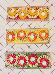 Plateau porte-bougie en Gota Patti traditionnel du sud de l'Inde, écologique, pour la décoration de Noël, de fêtes et de mariages, plateau à bougies en perles - Product Image 5