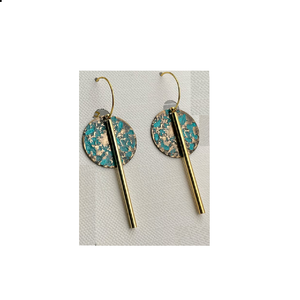 2024 Navidad semicírculo latón azul pátina pendientes EE. UU. joyería hecha de hoja rectángulo hecho a mano latón pendientes diseño - Product Image 4