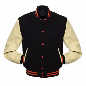 Куртка-бомбер Varsity starters Мужская, бейсбольная куртка из черной шерсти, с рукавами из натуральной кожи кремового цвета, большие размеры