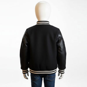 Chaqueta Varsity Negra de PU para Hombre, Estilo Preppy, Letra A Bordada, Cierre de Botones Frontales, Corte Regular, Ropa de Otoño - Product Image 3