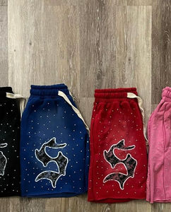 Shorts pour hommes personnalisés strass sérigraphie Logo poche lavage à l'acide Vintage hommes Shorts sueur coton français Shorts coton court - Product Image 5