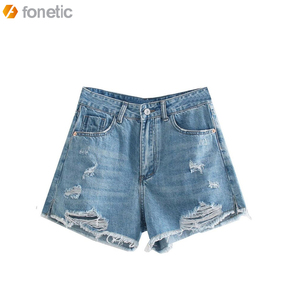 Shorts en jean droits respirants taille mi-haute pour femme – Décontractés, ajustés et sexy pour l'été - Product Image 3