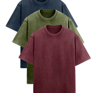 Camiseta Extra Grande de Algodón 100% Pesado, Personalizada con Estampado, Estilo Urbano, Vintage, Lavado Ácido, para Hombre - Product Image 1