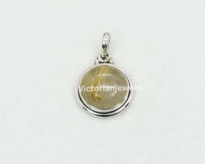 925 plata esterlina sólida abril mes piedra natal rutilo dorado con ajuste de bisel colgante de forma redonda - Product Image 3