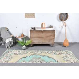 Alfombra turca vintage azul y beige-2,6x8 pies - Product Image 1