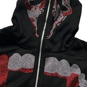 Otoño moda Punk Y2k gótico Grunge diamantes de imitación dientes Zip Up sudaderas con capucha manga larga abrigo hombre hoodi sudadera chaqueta Streetwear - Product Image 2