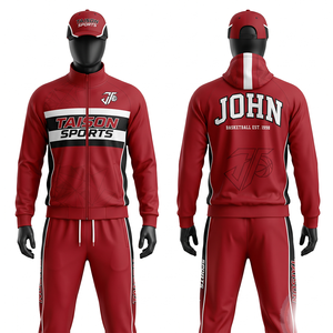 320 GSM Premium Polyester Interlock Basketball Tracksuit Red Black <b>White</b> Contrast Panel Custom Sublimation Embroidery logo - Product Image 1