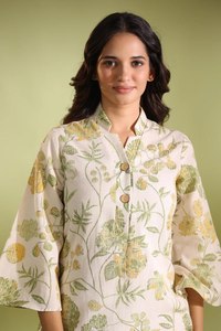 Conjunto de ropa de salón para mujer de algodón con estampado floral personalizado OEM y ODM, pantalón camisero largo de 2 piezas con decoración de logotipo para invierno - Product Image 3