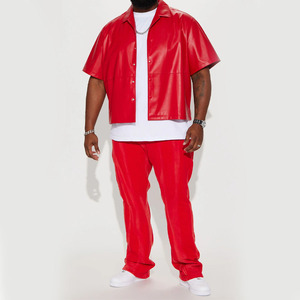 Pantalones de chándal acampanados apilados lavados rojos hechos en fábrica para hombre, pantalones de chándal hechos a medida con cordón en la cintura y bolsillos - Product Image 5