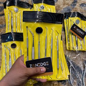 Juego de herramientas dentales de 6 piezas, kit de higiene bucal de acero inoxidable con espejo bucal, herramientas escaladoras y de selección, kit de dientes con mango estampado antideslizante - Product Image 2