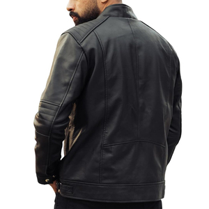 Veste en cuir zippée avant pour hommes de haute qualité coupe-vent personnalisé vente en gros de veste en cuir à la mode pour hommes de haute qualité - Product Image 5