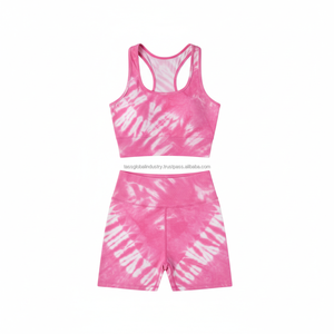 Conjunto de Shorts Rosa OEM Personalizado para Mujer, Conjunto de Yoga Tie Dye, Sujetador Deportivo con Cuello Redondo y Shorts de Cintura Alta, 2 Piezas Sin Costuras - Product Image 3