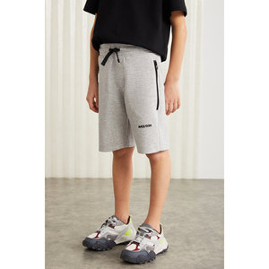Shorts Bermuda en coton uni avec cordon de serrage, poches et logo pour enfants, vêtements décontractés GRIMELANGE - Product Image 2