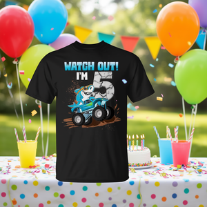 Camiseta de 5.º Cumpleaños para Niño y Niña, Diseño de Tiburón y Camión Monstruo, para Celebrar 5 Años, Camiseta Promocional - Product Image 3