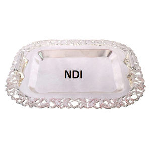Plateau de serveur de thé café alimentaire avec bordure décorative forme rectangulaire plateau décoratif fabriqué à la main plateau de service de finition en nickel - Product Image 1