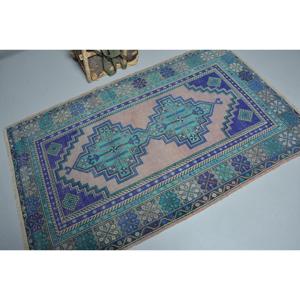 พรมวินเทจตุรกีขนาด 3.7x6 ฟุต, พรมตกแต่ง, พรมเปอร์เซียสีน้ำเงิน - Product Image 2