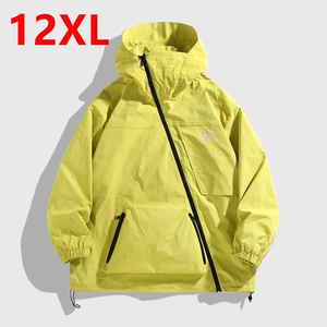 Veste d'extérieur décontractée pour hommes, printemps-automne, fermeture à glissière diagonale noire, sweat à capuche tendance, grand tissu en toile imperméable 200kg 12XL - Product Image 1