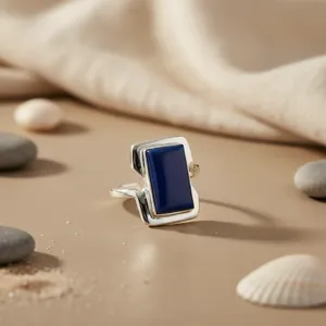 Bague en argent 925 plaqué or rose et 18 carats avec lapis-lazuli pour femmes, bijoux en pierres précieuses naturelles avec sertissage - Product Image 2