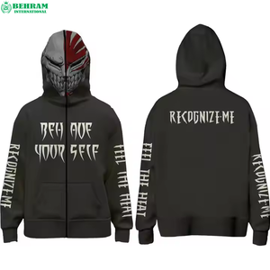 Sudadera con Capucha Térmica Casual de Felpa 100% Algodón/Felpa Francesa con Cremallera Completa, Transpirable, de Secado Rápido, Estilo Urbano, con Capucha que Cubre la Cara - Product Image 3
