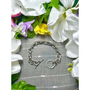 Navajo-Made Sterling Silver Link <b>Bracelet</b> 18K Gold Rhodium Gold Featuring Ethnically-Style Religious Design Diamond Pearl <b>Ruby</b> - Product Image 1