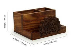 มีดแกะสลักมือนกยูงเต้นรำและที่วางเครื่องเขียนใน Sheesham อุปกรณ์ไม้แคดดี้ที่วางบนเคาน์เตอร์เครื่องใช้บนโต๊ะอาหาร - Product Image 6