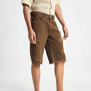Pantalones cortos de mezclilla informales de cintura alta con estilo para hombre, Vaqueros rectos transpirables de lavado ligero, venta al por mayor - Product Image 4