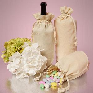 Single Bottle Natural Cotton Muslin Wine Bag with Drawstrings Closure for Clothing Craft Storage Promotion-Screen Printed WB2653 - Product Image 1