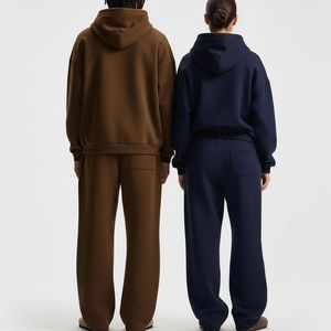 High Quality Wholesale Printed Logo Custom Unisex Tracksuits Fashion Streetwear Men's 2 Piece <b>Zip</b> Boxy <b>Hoodie</b> Baggy Pants Set - Product Image 4