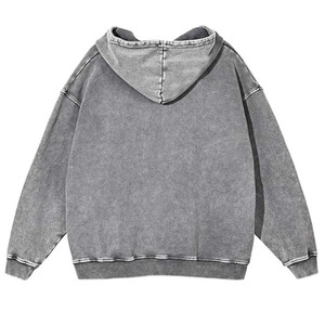 Vente en gros de sweats à capuche surdimensionnés délavés à l'acide vintage pour hommes tissu tricoté avec logo en éponge française personnalisé - Product Image 2