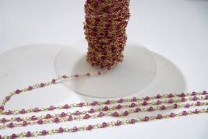 Chaîne de chapelet perlé à facettes en quartz rubis naturel 2mm - Product Image 3