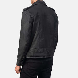 Allaric Alley Vintage Biker <b>Jacket</b> in Distressed Black Genuine <b>Sheepskin</b> Leather Zippered Closure XS Size for Autumn Season - Product Image 5