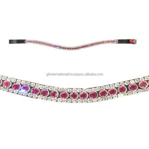 Bandeau de tête pour cheval en cuir noir grain supérieur, forme ondulée, avec cristaux noirs et transparents, chaîne métallique à 3 rangs, prix de gros - Product Image 5