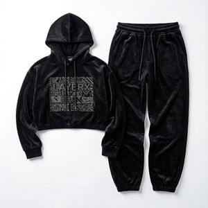 Sweat à capuche personnalisé pour femme en velours épais uni, imprimé, style Y2K, respirant, écologique, à séchage rapide, avec pantalon large à jambes larges - Product Image 2