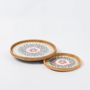 Design chaud 100% plateau rond en rotin en céramique naturelle plateau de service écologique tissé à la main de haute qualité du Vietnam King Craft - Product Image 3