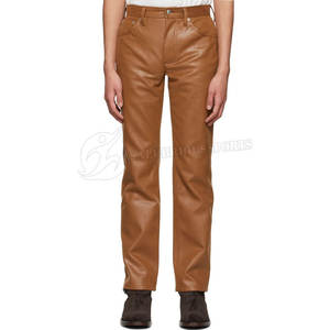 Pantalon en cuir décontracté pour homme de qualité supérieure, coupe droite, motif, taille mi-haute, tissu en toile, imperméable, respirant, fermeture éclair, dernier style - Product Image 1