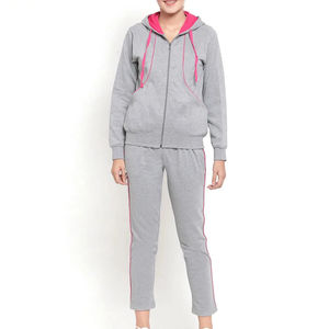 Ropa de invierno para mujer, chándal liso, 100% algodón, forro polar, estampado personalizado, sudaderas con cremallera y pantalones de chándal, chándal corto para mujer - Product Image 1