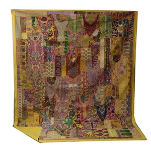 Indio bohemio color amarillo bordado a mano patchwork diseño uno de tipo eterno vintage Sari edredón Tiro y Manta - Product Image 5