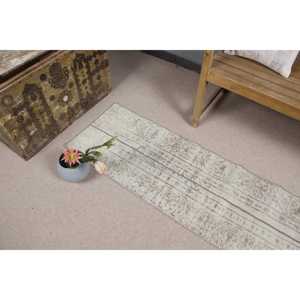 Tapis turc, tapis vintage 1,6x8,3 pieds, tapis en laine rayé blanc - Product Image 5