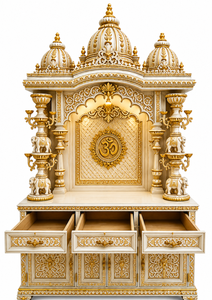 Templo hindú exclusivo con pilares tallados de elefante, hecho a mano, de madera de teca con aspecto de mármol, con triple cúpula, para Pooja Mandir, Reino Unido. - Product Image 3